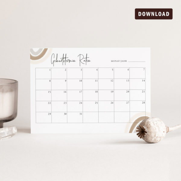 Baby Shower Party Spiel Geburtstermin Raten Kalender JULISA
