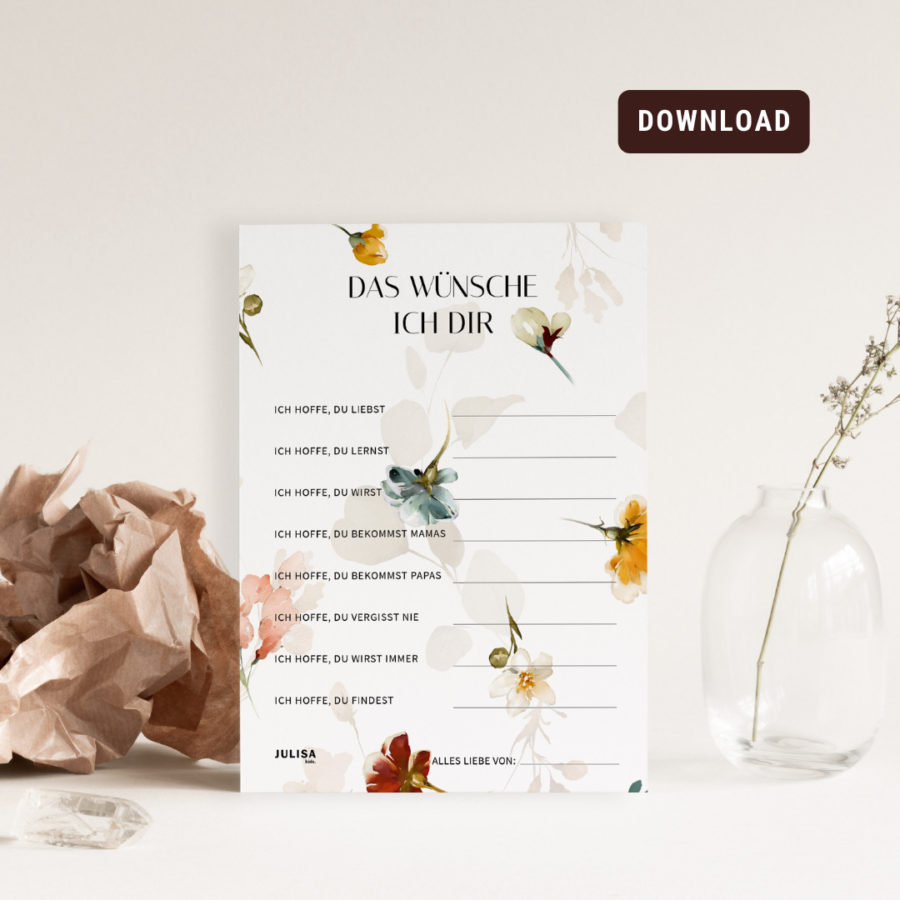 Babyparty Wünsche Karten im floralen Design | hey-julisa